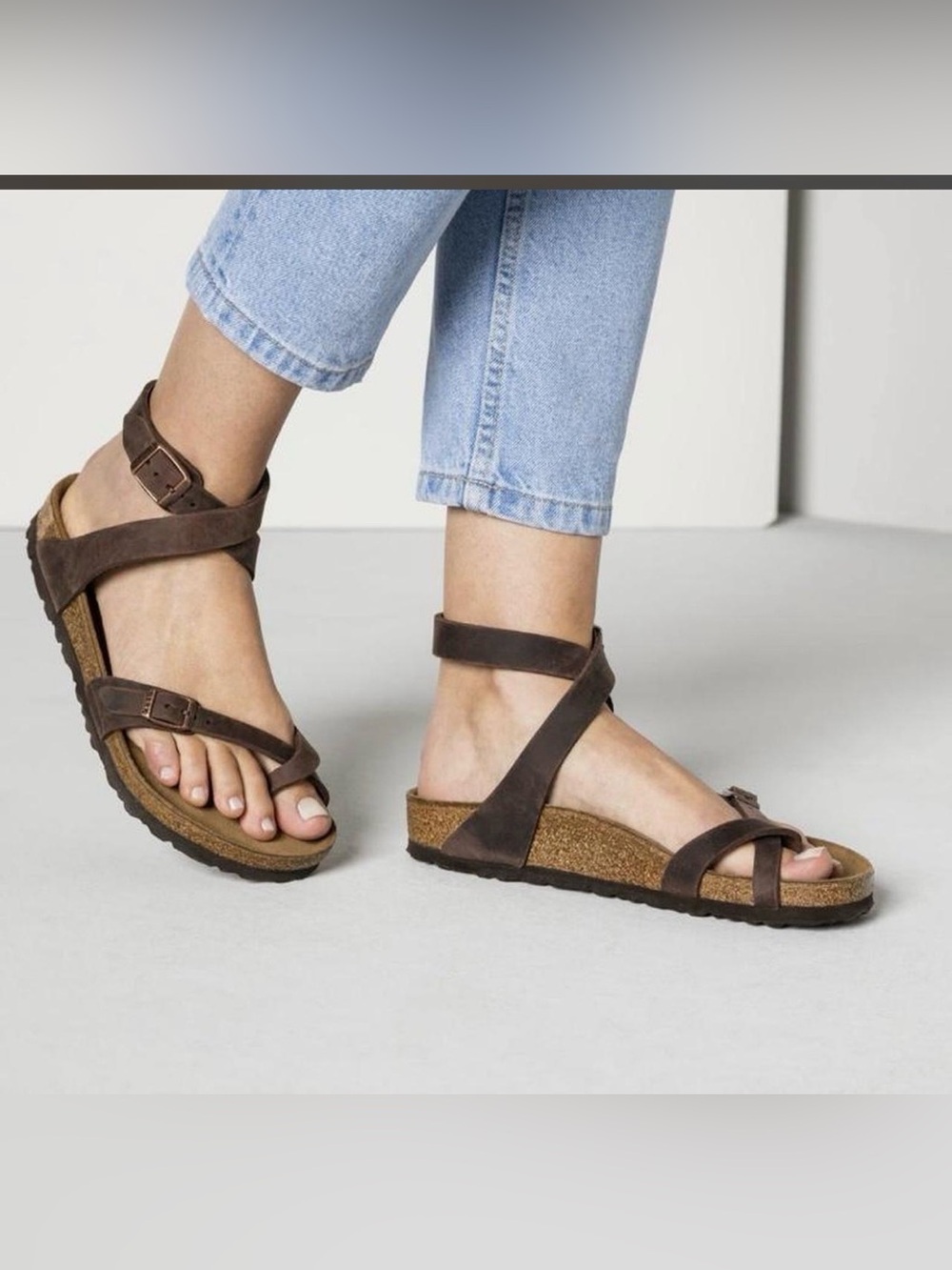 Birkenstock Yara Women's Brown Habana oiled Leather Ankle-Strap Cork Sandals 41